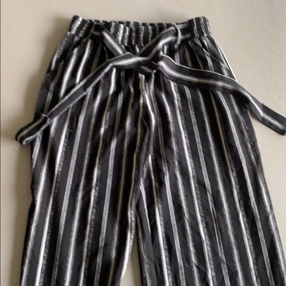 Black and white striped wide leg pants